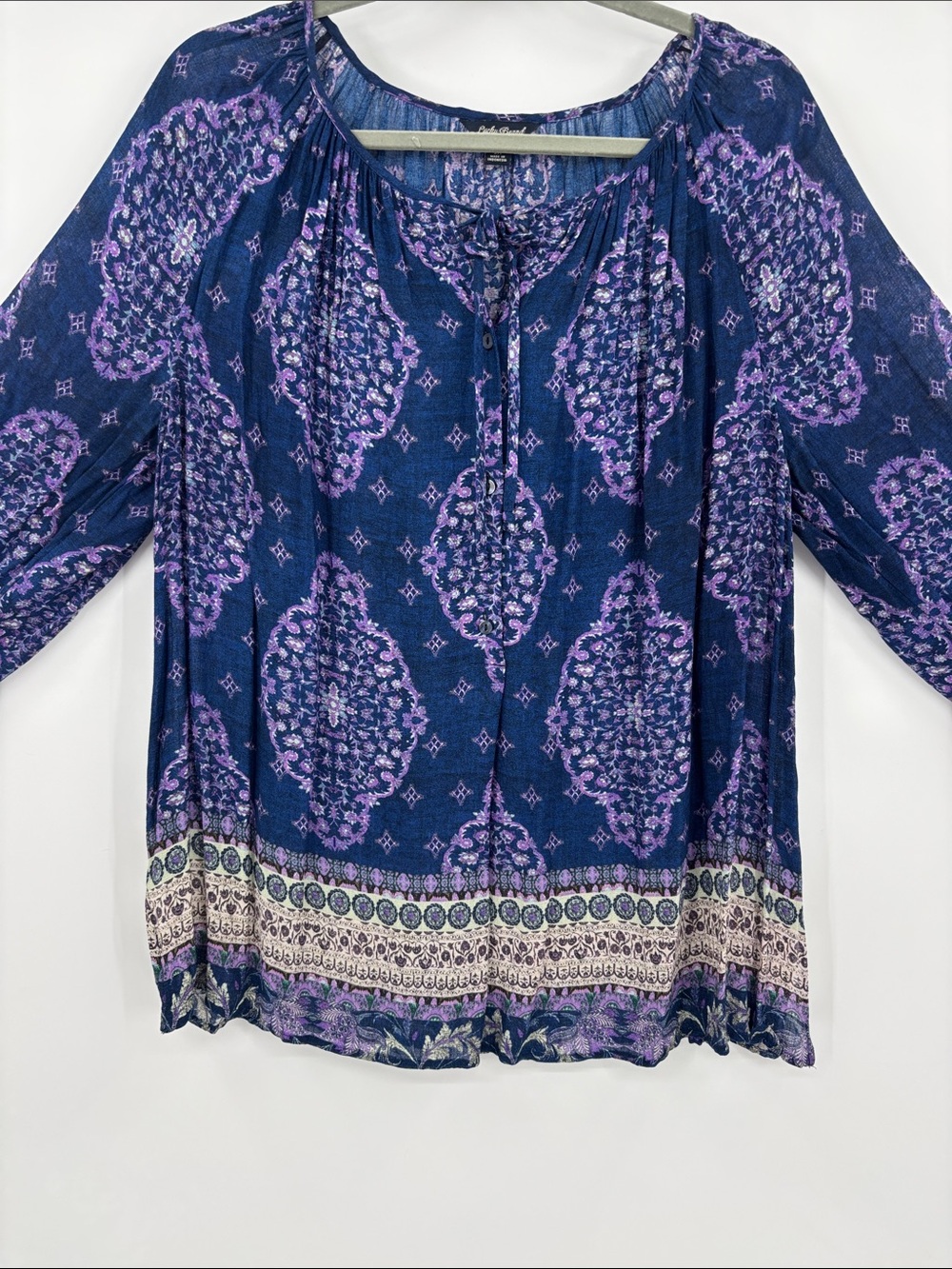 Lucky Brand Boho Mandala Paisley Print Peasant Top Size 1X